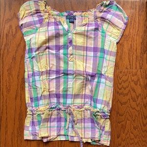Girls American Living Yellow Plaid Peasant Top L
